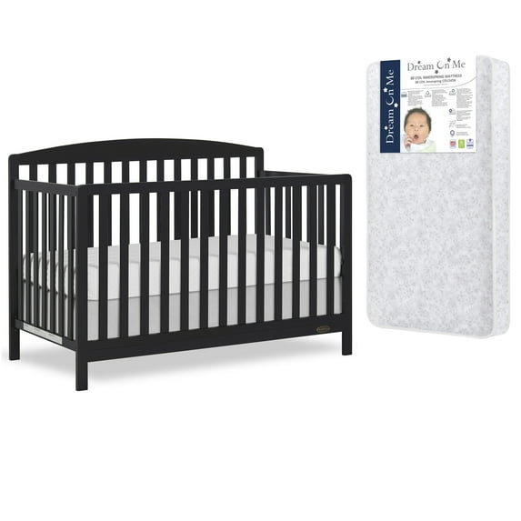 Dream On Me Odelle 5-in-1 Crib in Matte Black with Free Crib Mattress