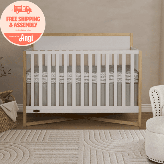 Dream On Me Owen 5-in-1 Convertible Crib, Greenguard Gold & JPMA Certified, Converts from Baby Crib to Toddler Bed, Kids Bed and Full Size Bed, Vintage White Oak