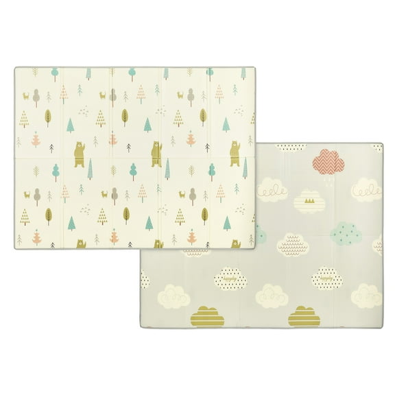 Dream On Me Play Time Reversible Baby Play Mat Foldable Extra Large Thick Foam Crawling Playmats for Toddlers Waterproof Portable Playmat Yoga/Picnic/Game Mat Indoor/Outdoor, Cloud and Jungle Bear