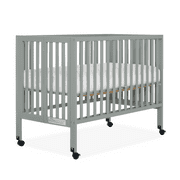 Dream On Me Quinn Full-Size Folding Crib in Cool Grey, Removeable Wheels, Modern Nursey, Adjustable Mattress Support, Portable Crib, Patented Folding System Cool Grey Crib