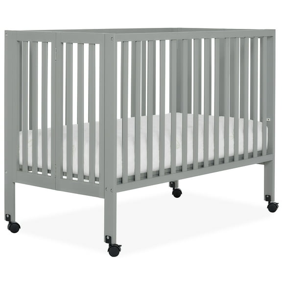Dream On Me Quinn Full-Size Folding Crib, Removable Wheels, Modern Nursey, Adjustable Mattress Support, Patent Folding System in Cool Gray