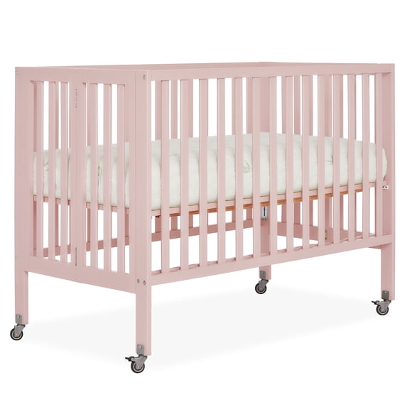Dream On Me Quinn Full-Size Folding Crib, Patent Folding System in Blush Pink