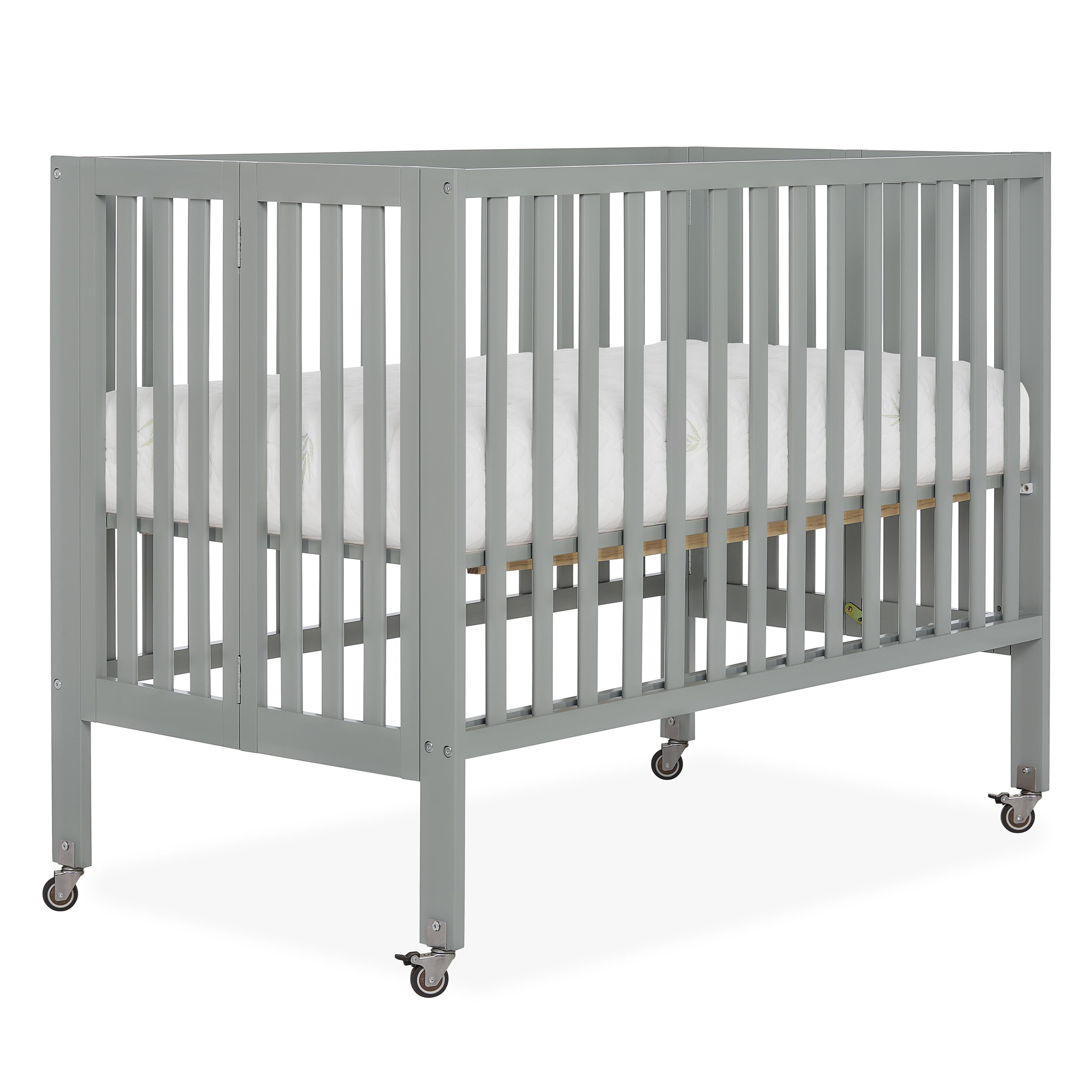 Dream On Me Quinn Full-Size Folding Crib, Removable Wheels, Modern Nursey, Adjustable Mattress Support, Patent Folding System in Cool Gray