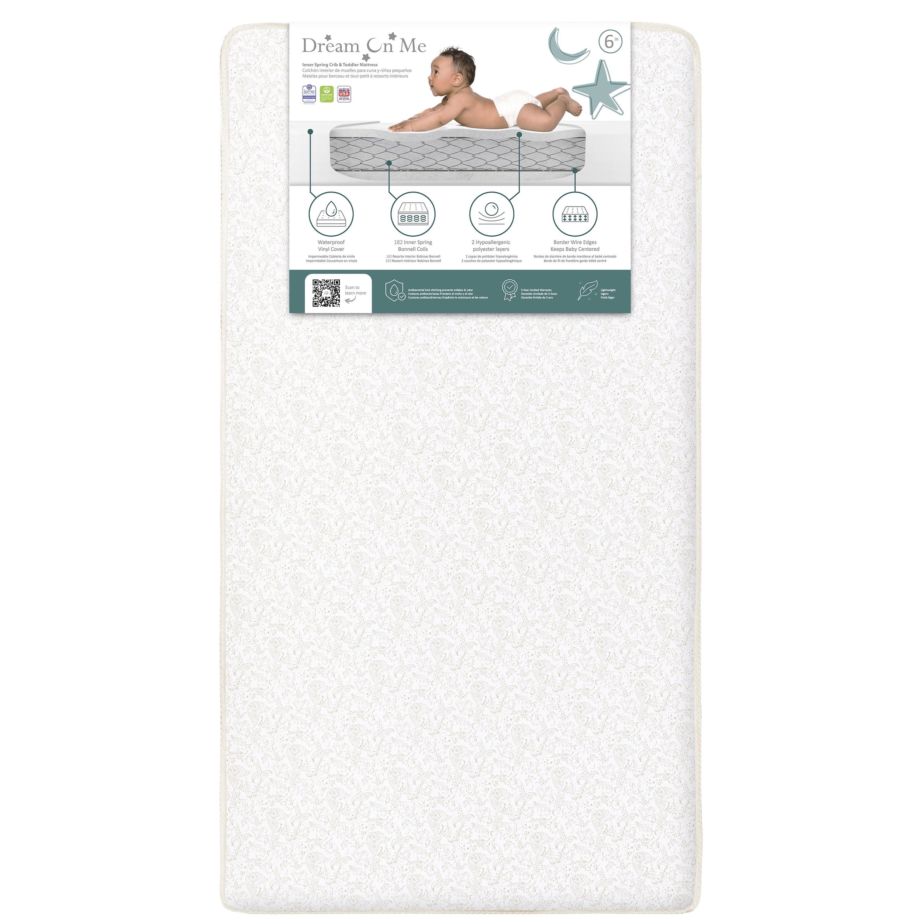 Dream On Me Snug Support Crib and Toddler Mattress, Paisley