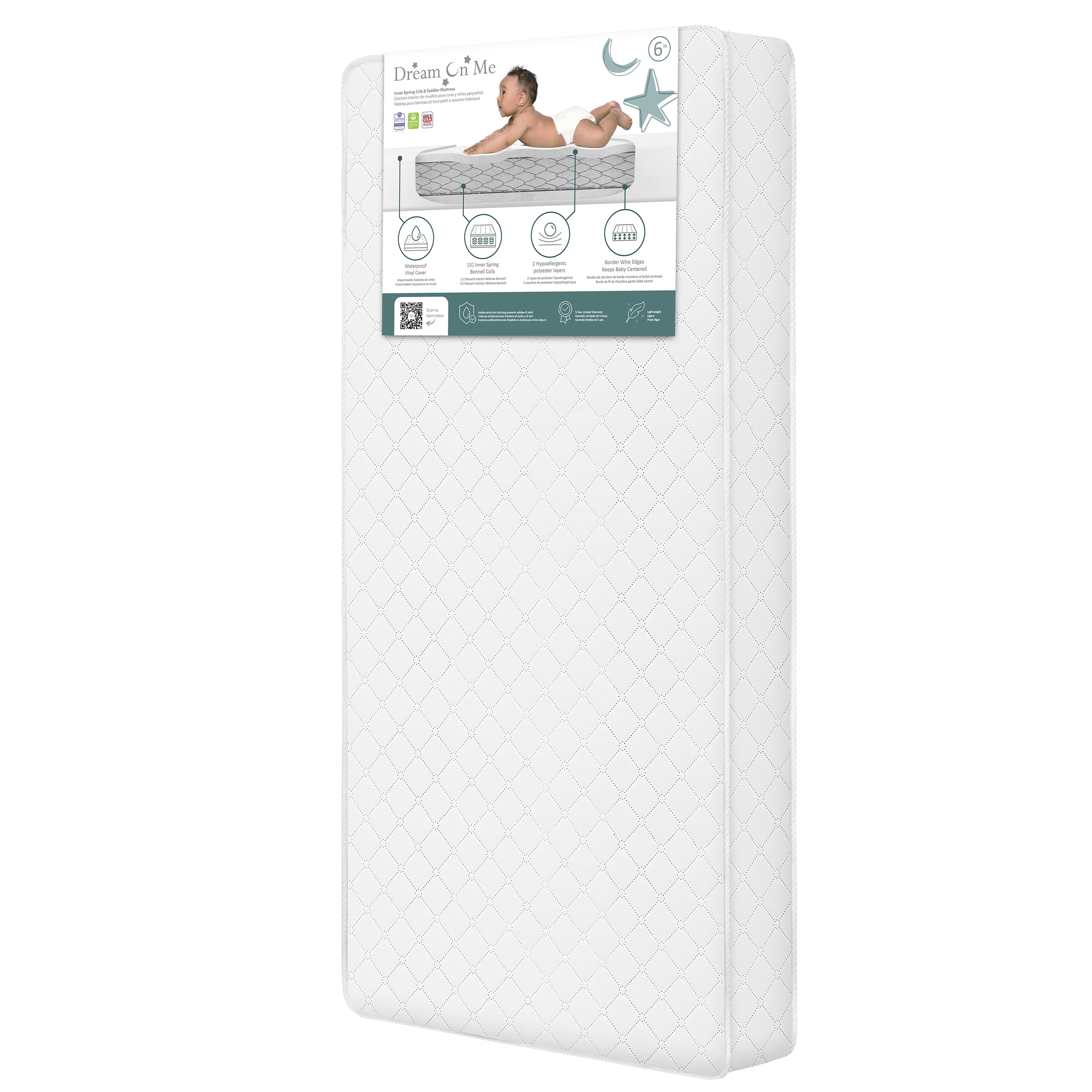 Dream On Me Snug Support Crib and Toddler Mattress, White