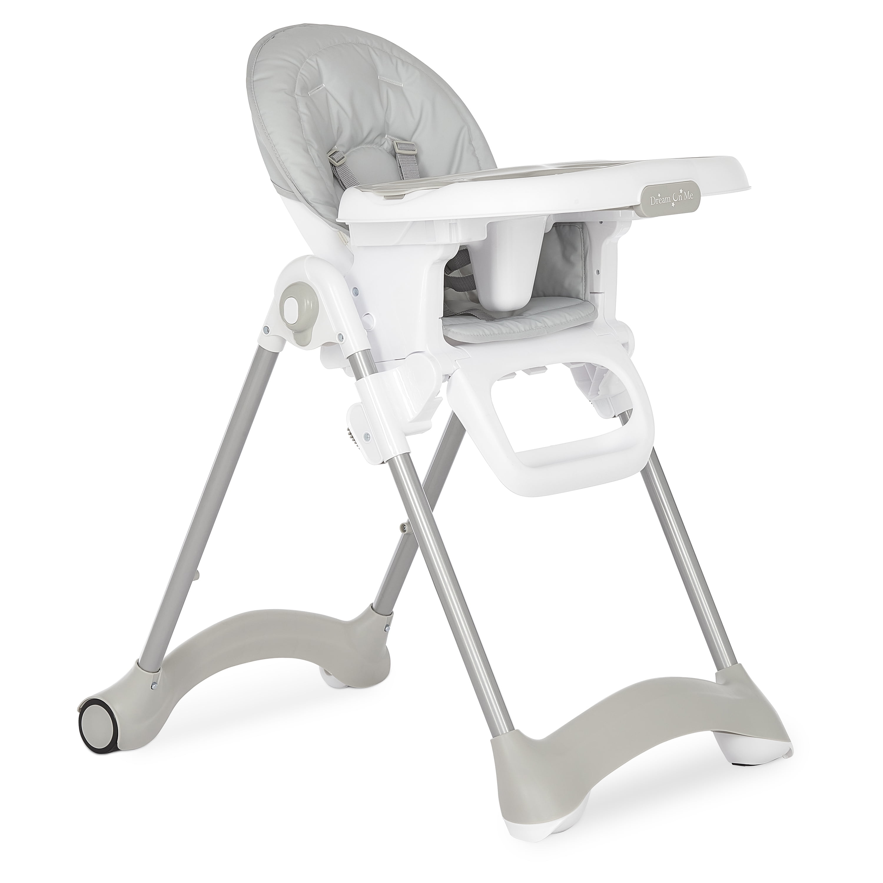 Dream On Me Solid Times High chair, Compact & Sleek High Chair, Multiple Recline and Height Positions, Lightweight Portable Highchair, In Gray