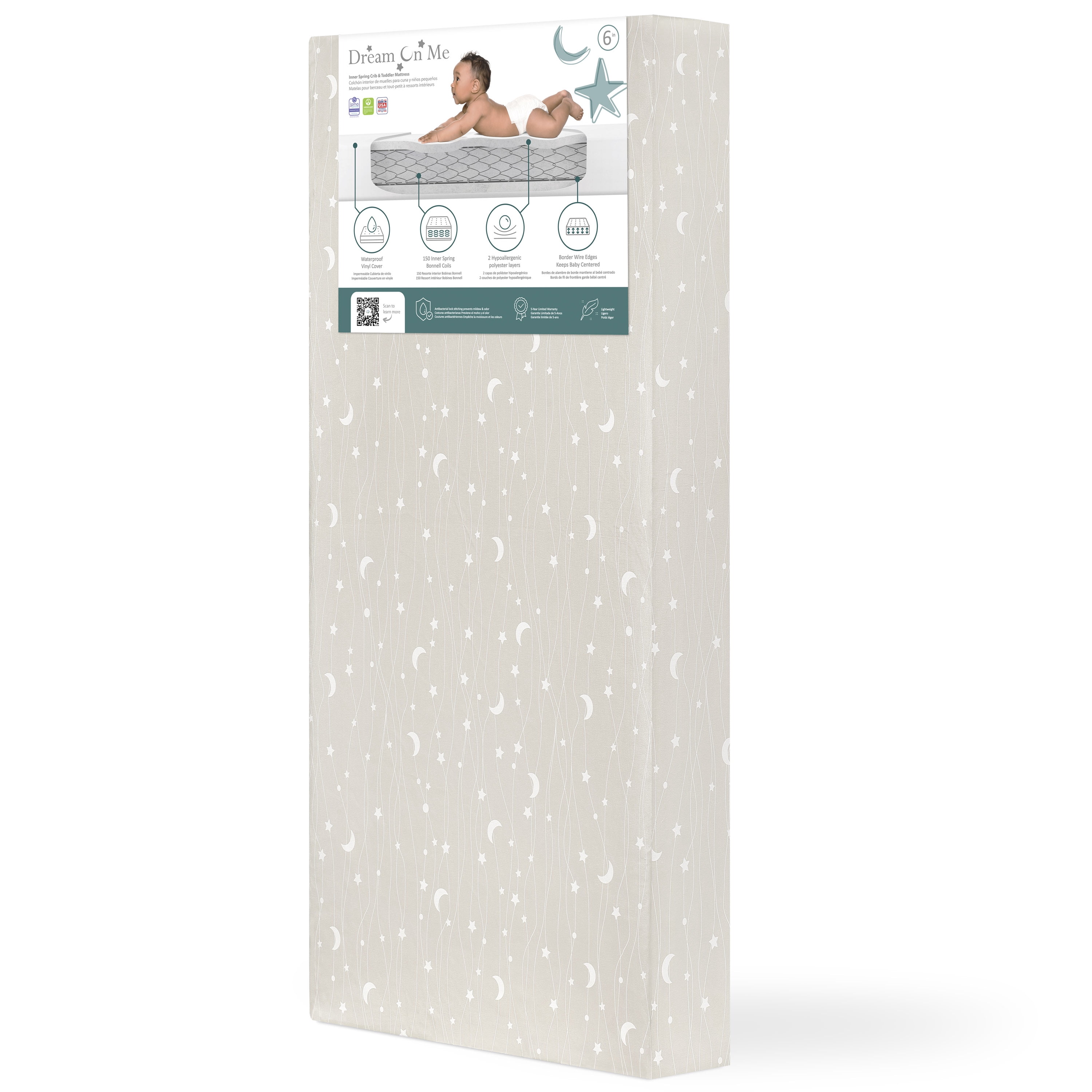 Dream On Me Sparkling Dreams Infant and Toddler Mattress, Grey