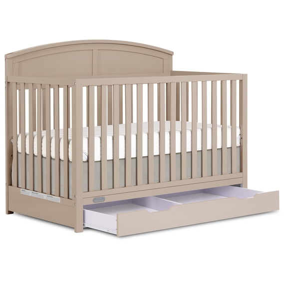 Dream On Me Storybrooke 5 in 1 Convertible Crib with Under Drawer, Almond Butter