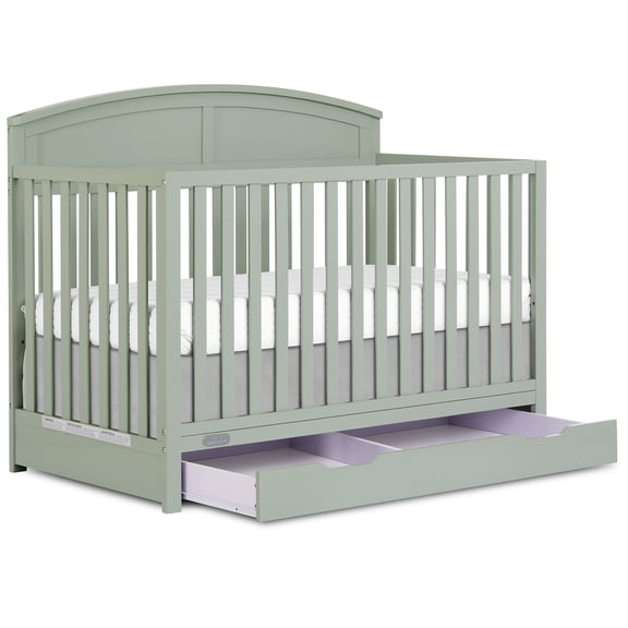 Dream On Me Storybrooke 5 in 1 Convertible Crib with Under Drawer, Sage Green