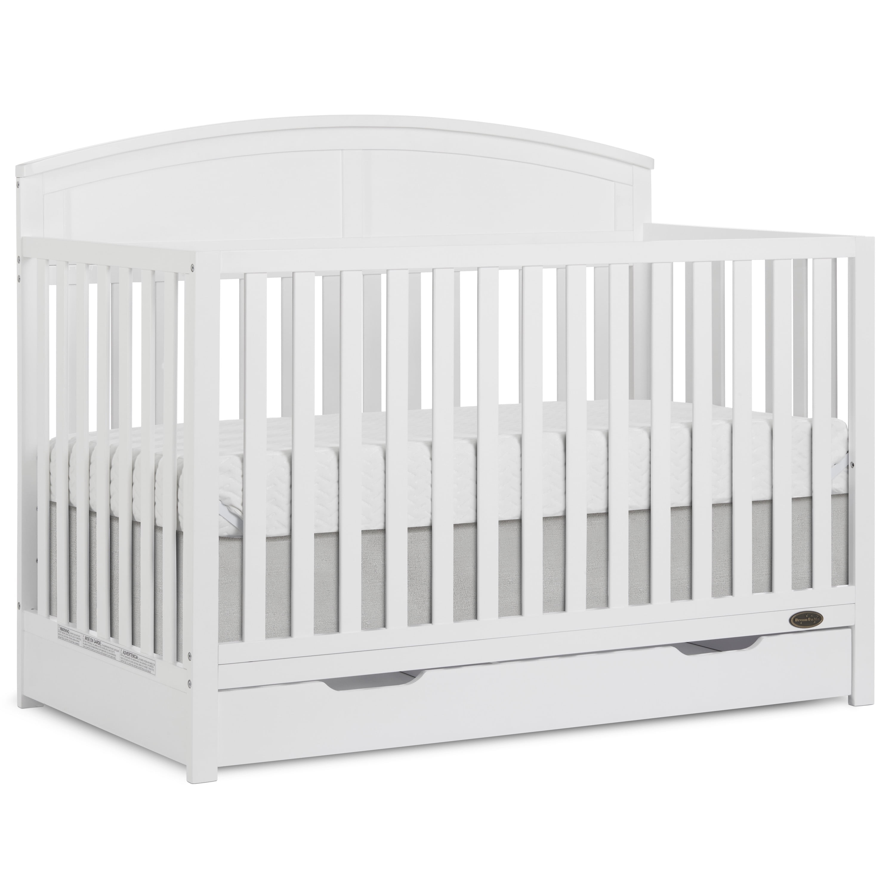 Dream On Me Storybrooke 5 in 1 Convertible Crib with Under Drawer, White