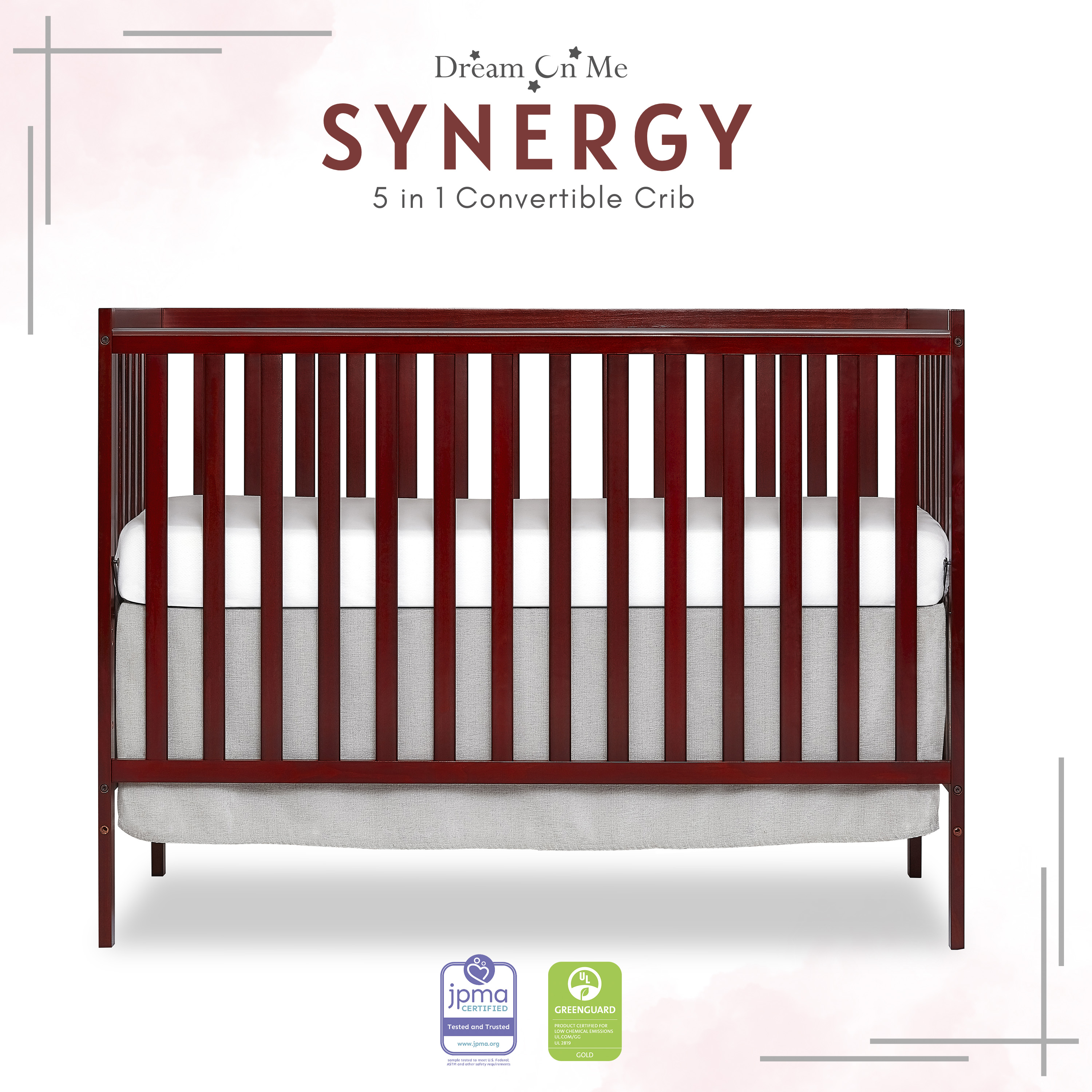 Dream On Me Synergy 5-in-1 Convertible Crib in Cherry, Greenguard Gold Certified - image 1 of 12