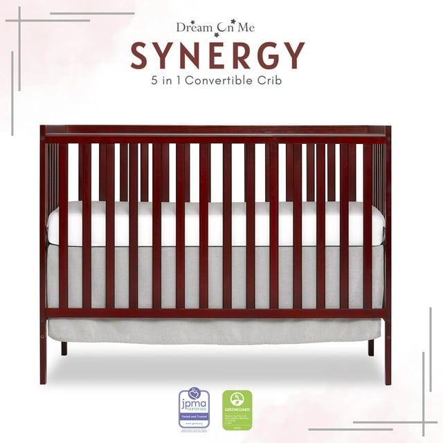 Dream On Me Synergy 5-in-1 Convertible Crib in Cherry, Greenguard Gold Certified