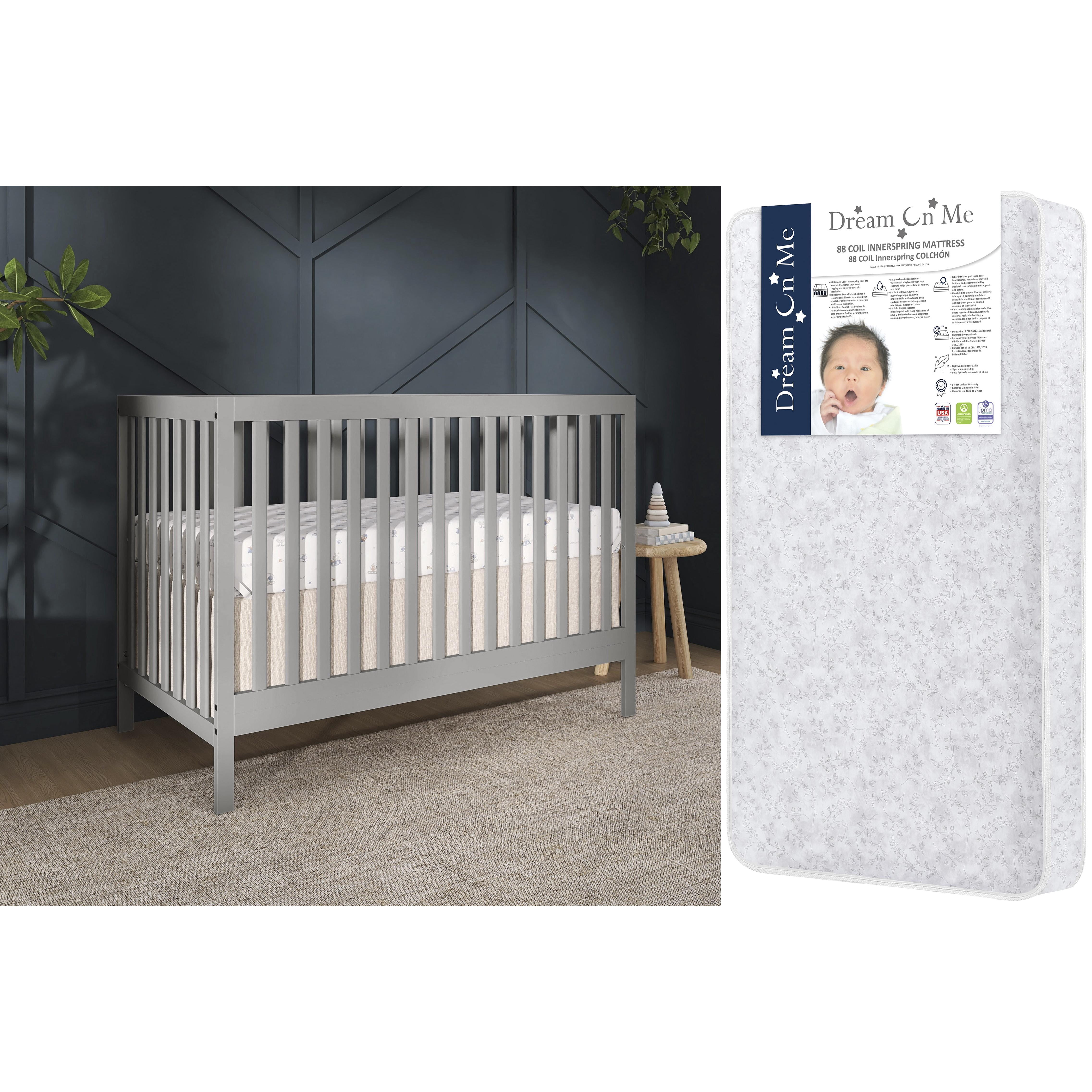 Dream On Me Synergy MOD 5-in-1 Convertible Crib in Cool Grey & Dream On Me Twinkle 5 Inch Crib & Toddler Mattress
