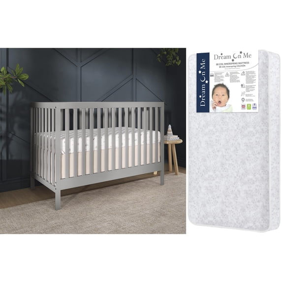 Dream On Me Synergy MOD 5-in-1 Convertible Crib in Cool Grey & Dream On Me Twinkle 5 Inch Crib & Toddler Mattress