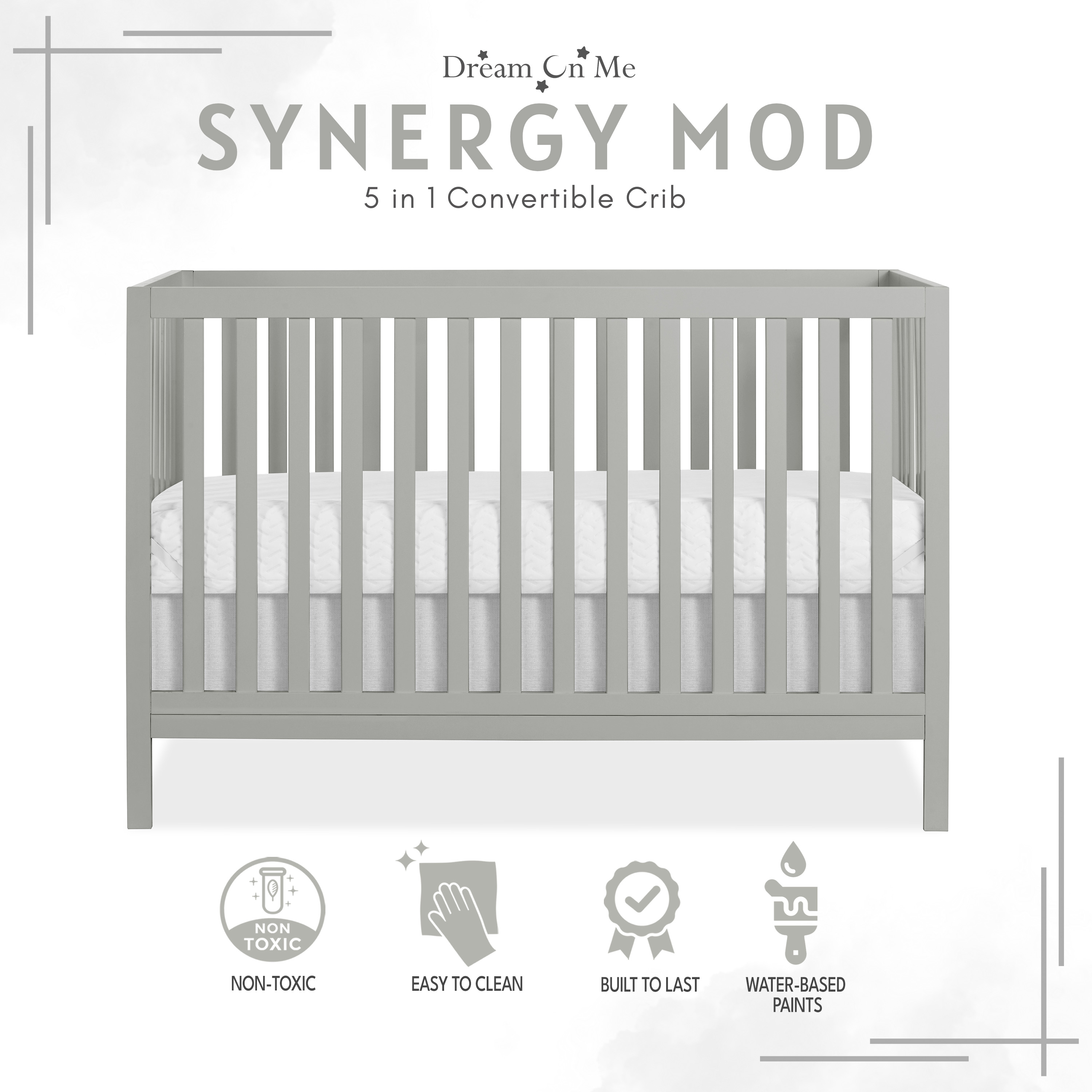 Dream On Me Synergy MOD Crib, Made with Sustainable New Zealand Pinewood, Cool Gray - image 1 of 9