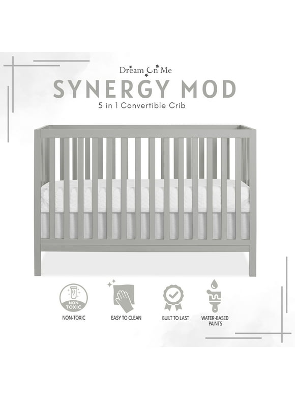 Dream On Me Synergy MOD Crib, Made with Sustainable New Zealand Pinewood, Cool Gray