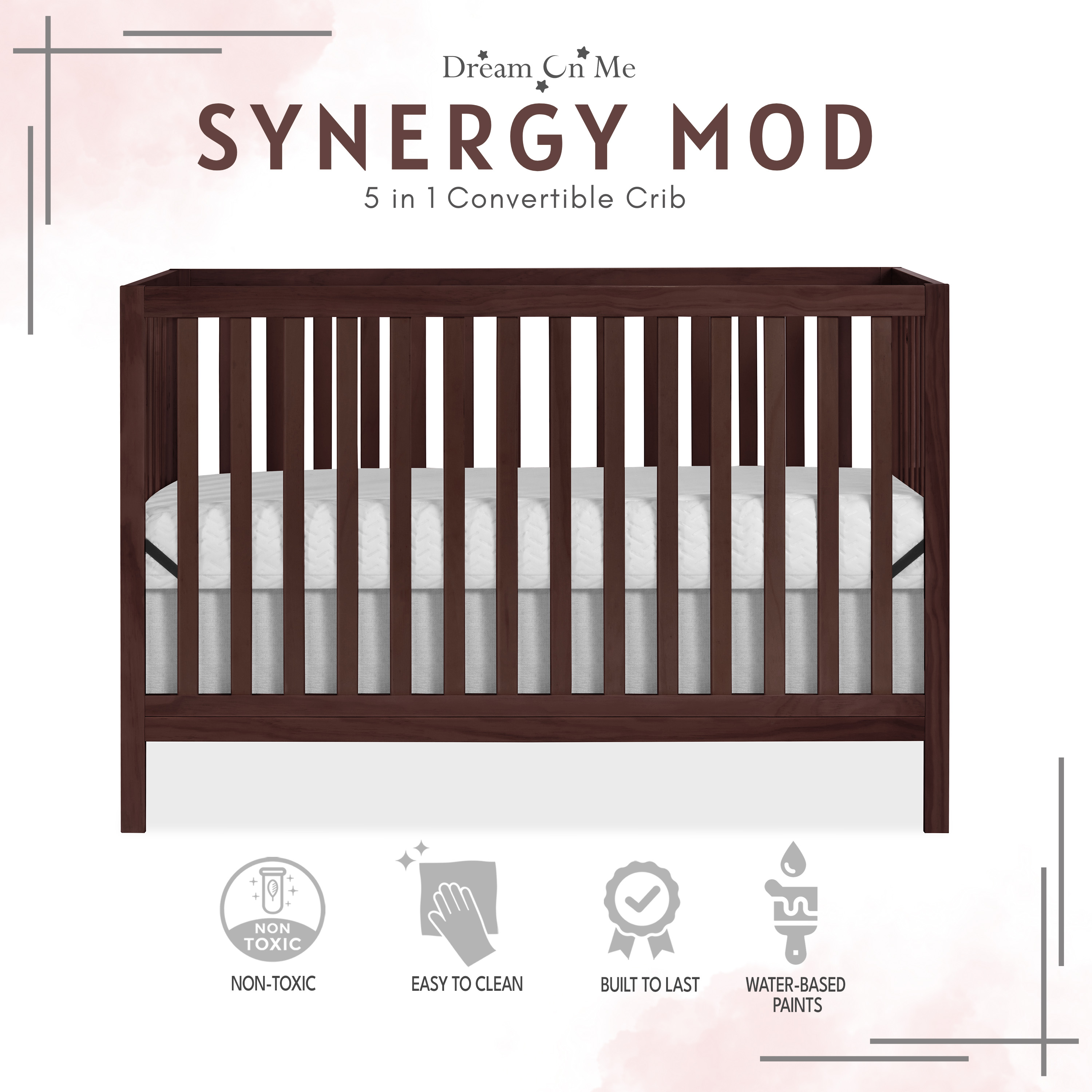 Dream On Me Synergy MOD Crib, Made with Sustainable New Zealand Pinewood, Espresso - image 1 of 9