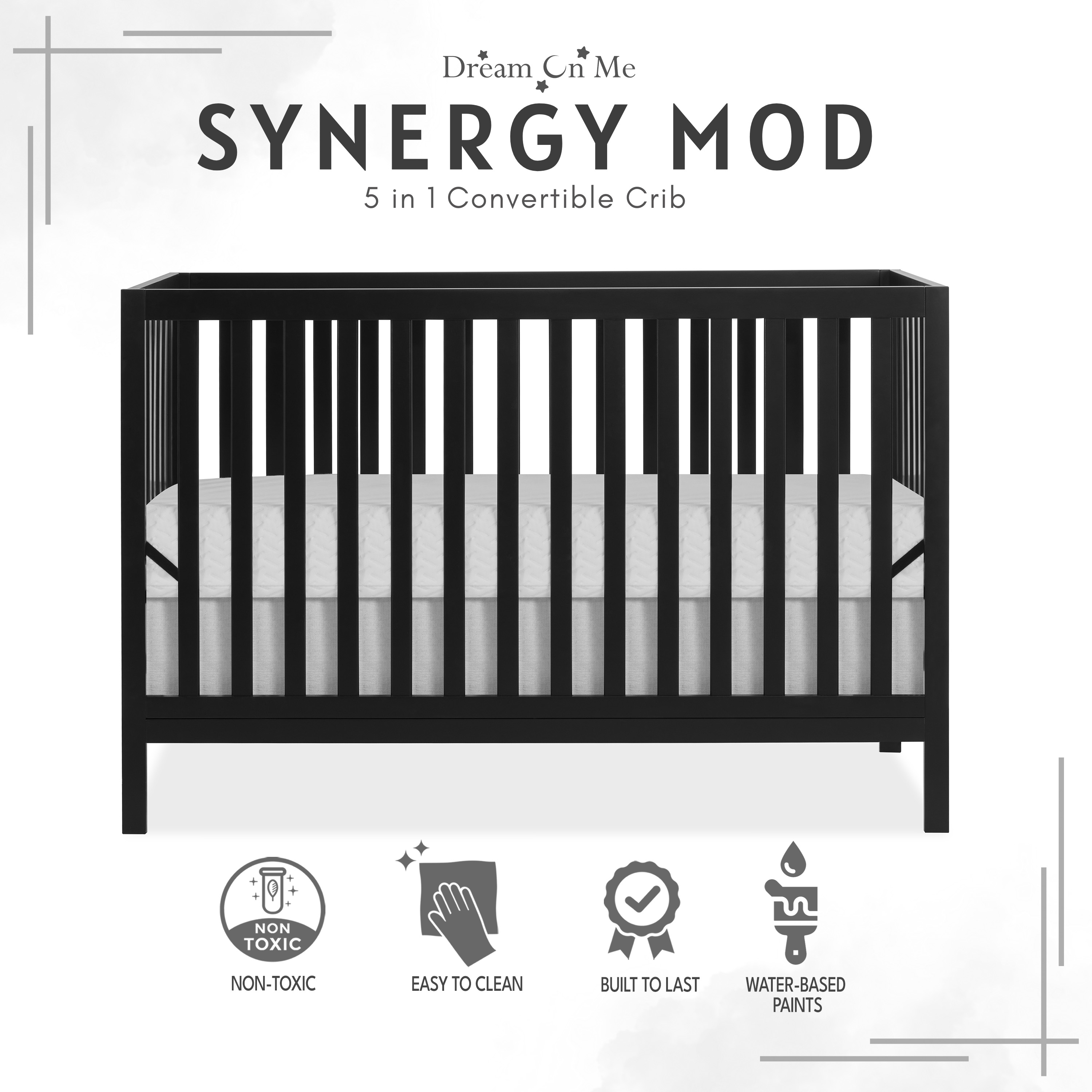 Dream On Me Synergy MOD Crib, Made with Sustainable New Zealand Pinewood, Matte Black - image 1 of 9