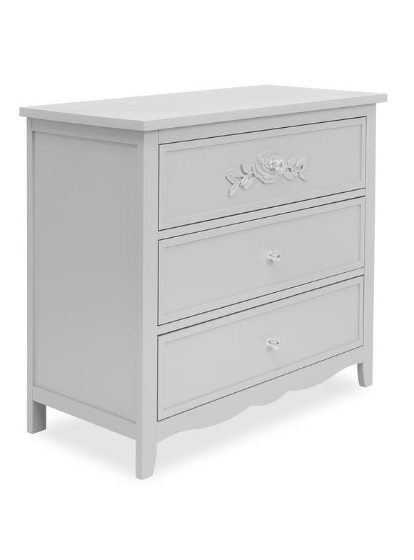 Dream On Me Tiana 3 Drawer Dresser in Silver Shimmer, Easy to Assemble, Durable Pinewood