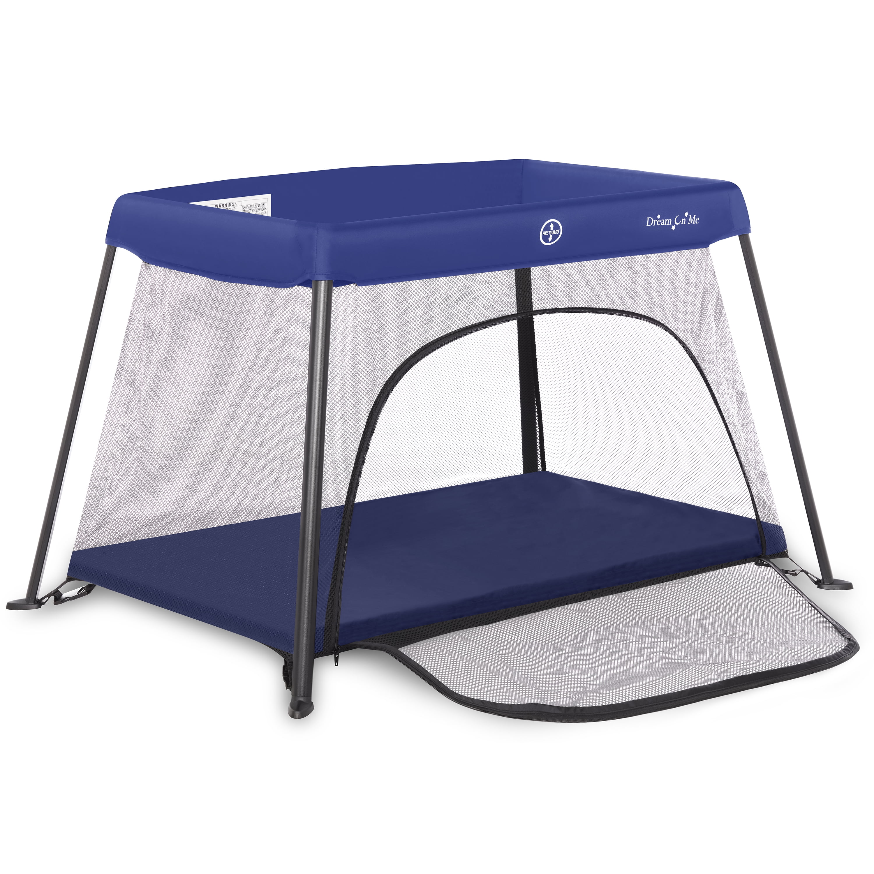 Dream On Me Travel Light Playard With Mesh Zipper Door, Easy Access, Portable, Navy