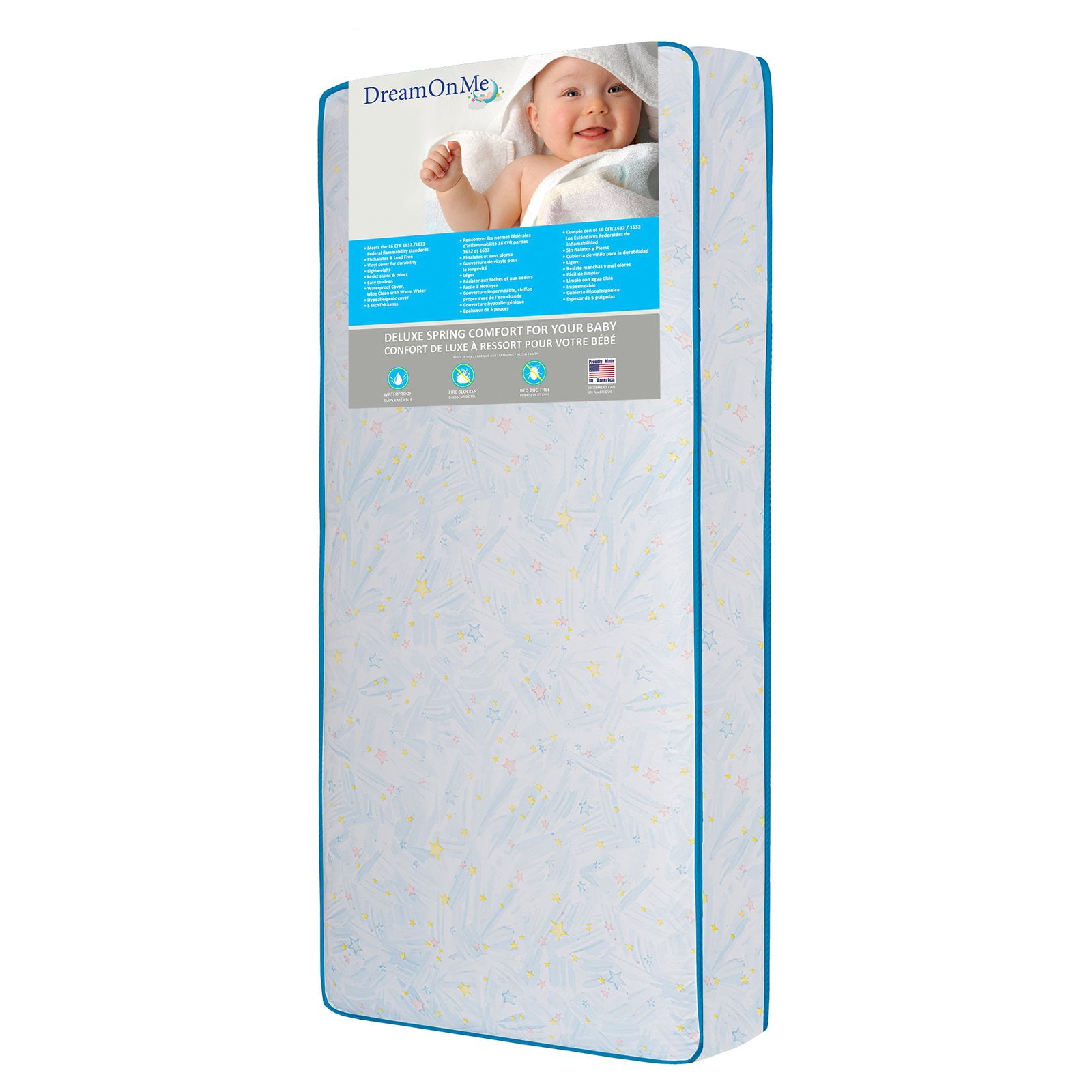 Evolur Dream On Me Twinkle Stars Crib and Toddler 117 Coil Mattress
