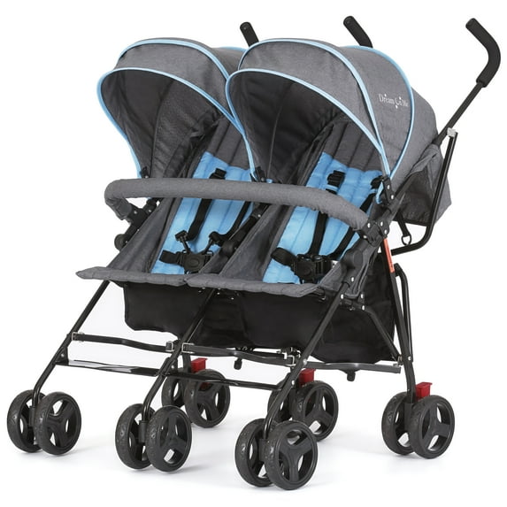 Dream On Me Volgo Twin Umbrella Stroller, Blue and Dark Grey