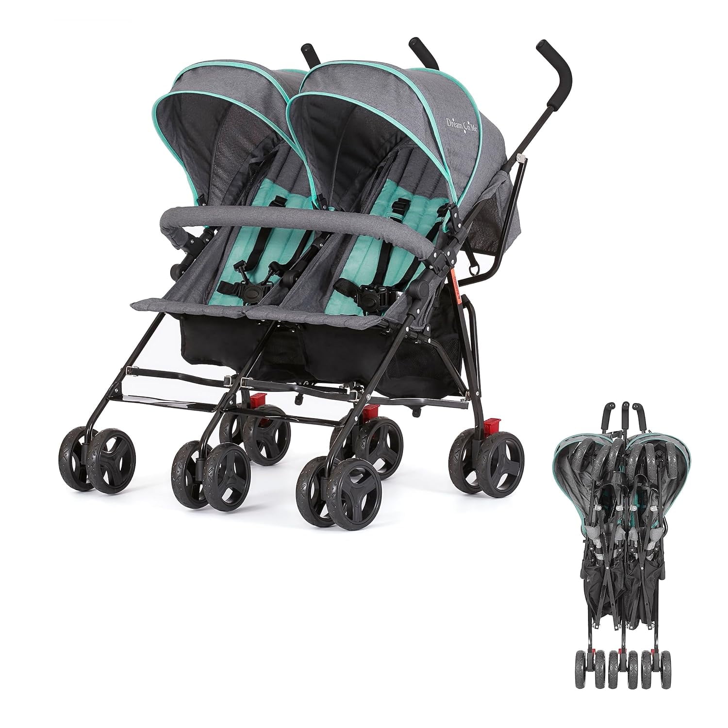 Dream On Me Volgo Twin Umbrella Stroller Mint and Dark Grey