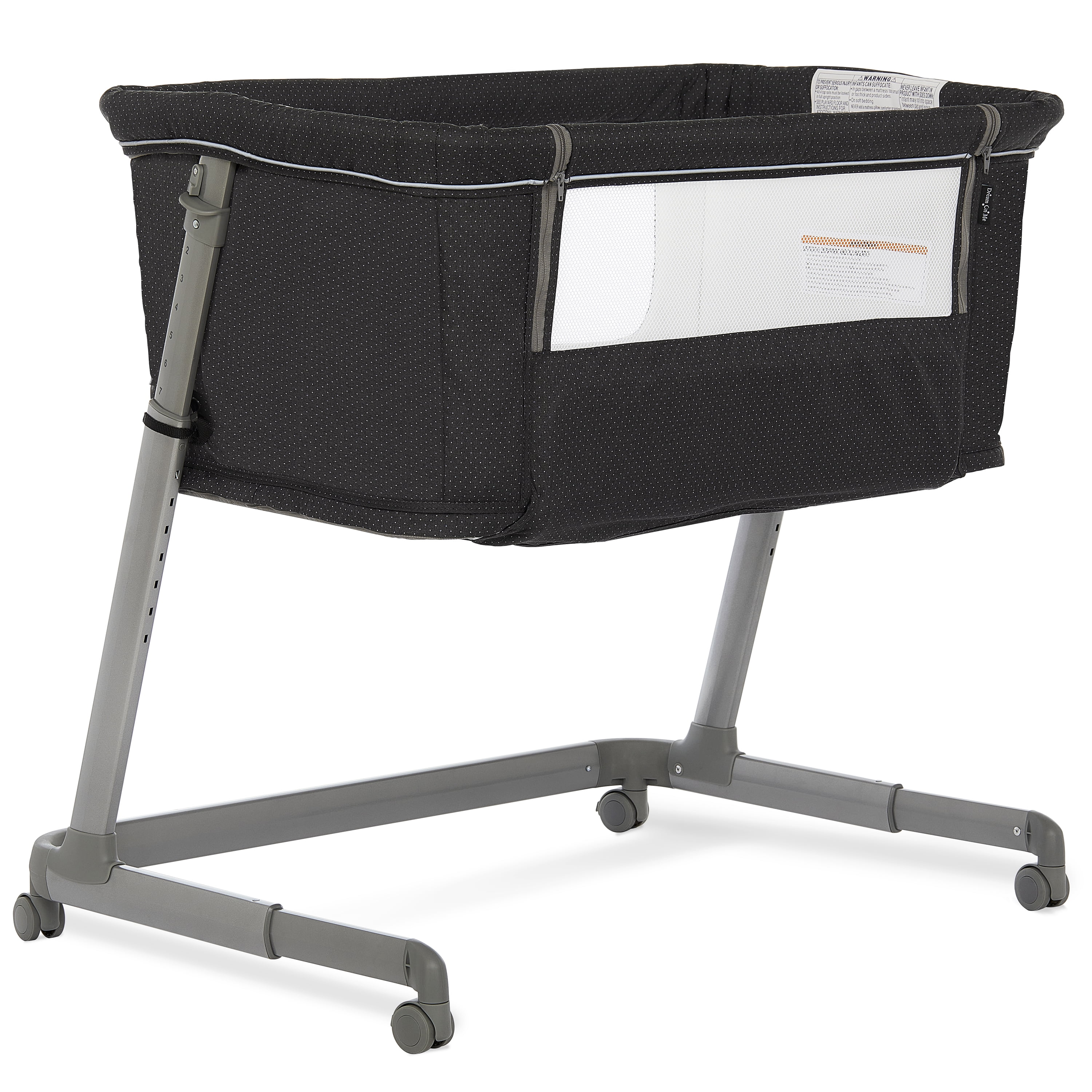 Dream On Me Waves 3in1 Baby Bedside Sleeper and Playard in Dark Grey, JPMA Certified