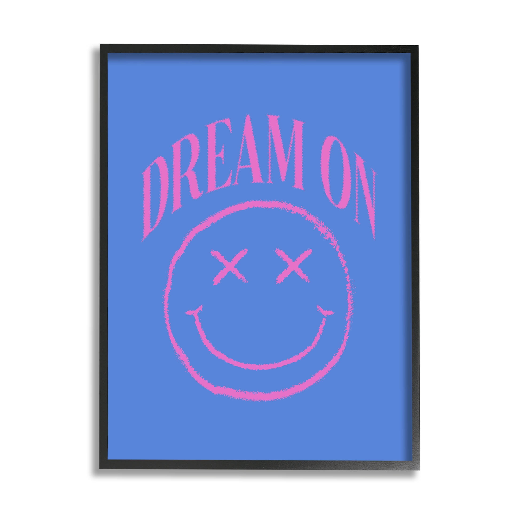 Dream On Smiley Face Phrase Typography Graphic Art Black Framed Art Print Wall Art