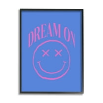 Dream On Smiley Face Phrase Typography Graphic Art Black Framed Art Print Wall Art