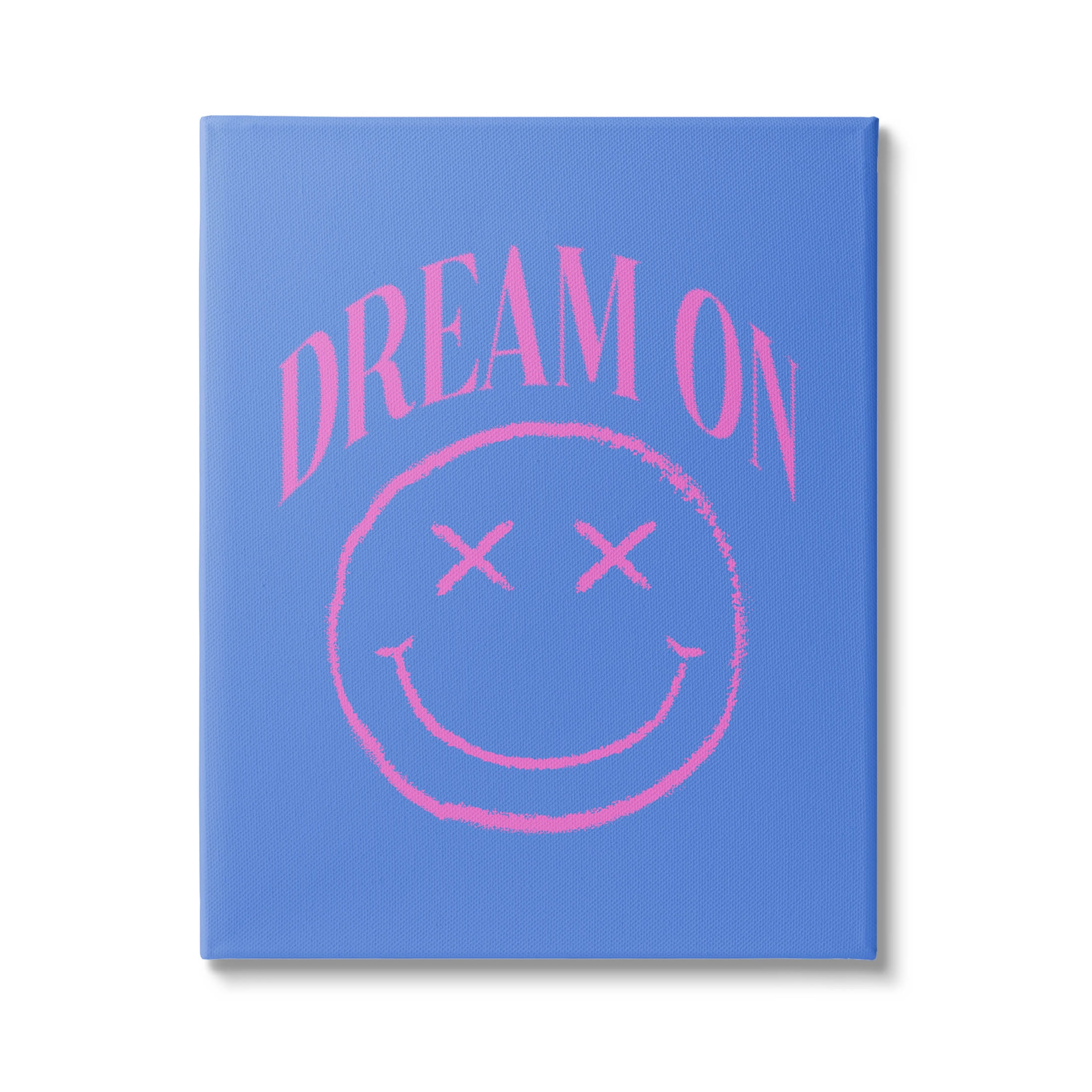 Dream On Smiley Face Phrase Typography Graphic Art Gallery Wrapped Canvas Print Wall Art