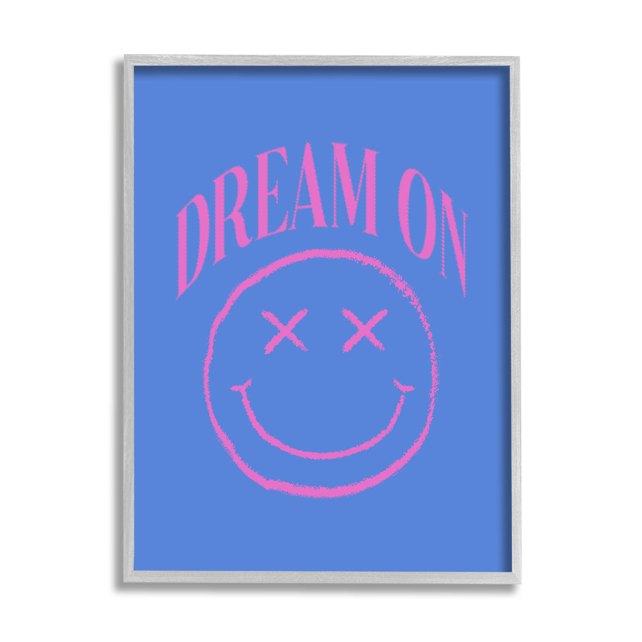 Dream On Smiley Face Phrase Typography Graphic Art Gray Framed Art Print Wall Art