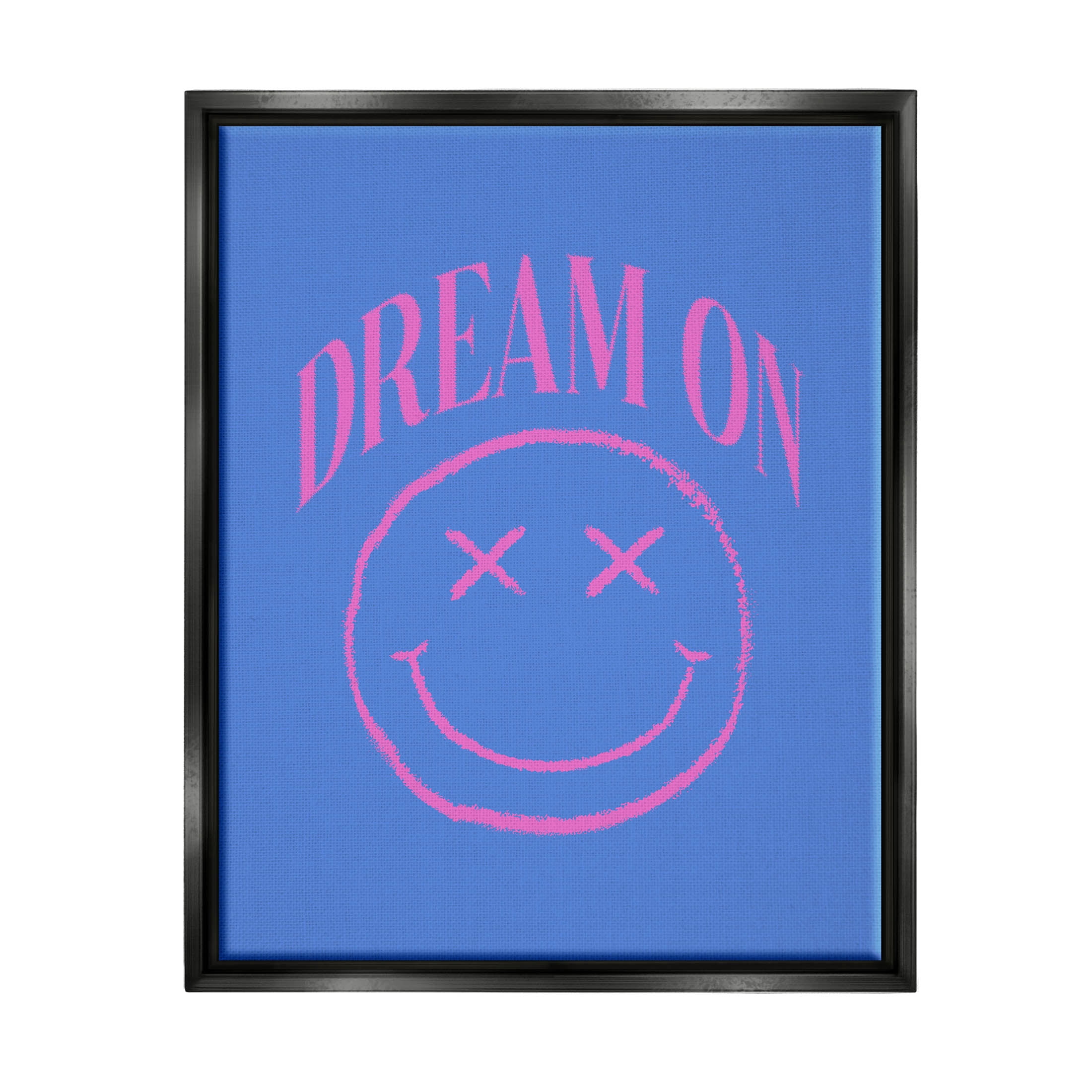 Dream On Smiley Face Phrase Typography Graphic Art Jet Black Framed Art Print Wall Art