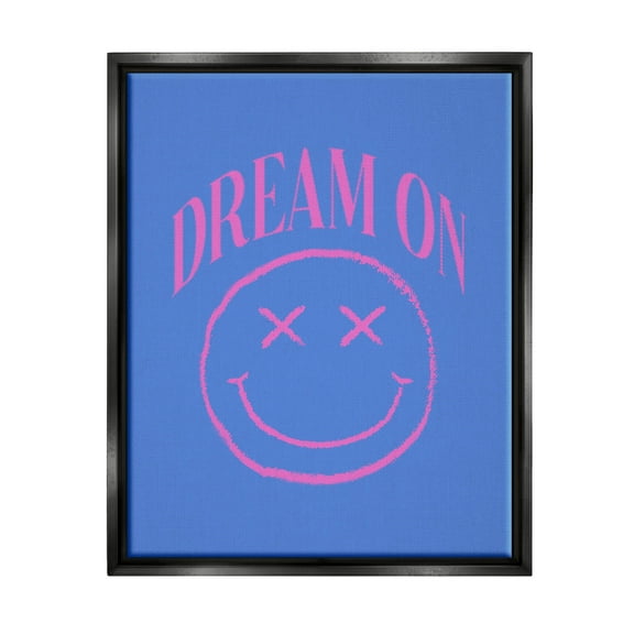 Dream On Smiley Face Phrase Typography Graphic Art Jet Black Framed Art Print Wall Art