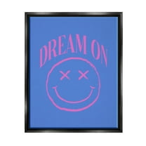Dream On Smiley Face Phrase Typography Graphic Art Jet Black Framed Art Print Wall Art