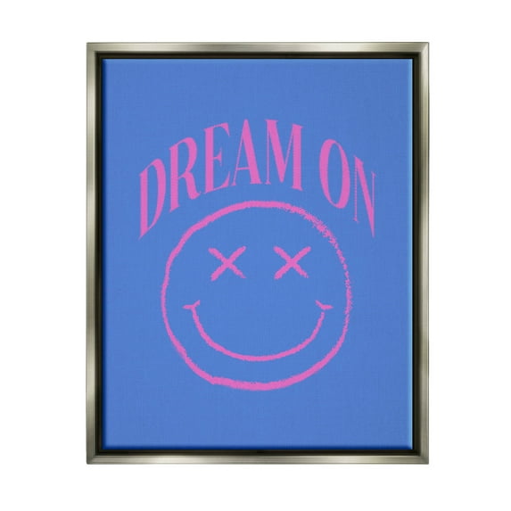 Dream On Smiley Face Phrase Typography Graphic Art Luster Gray Framed Art Print Wall Art