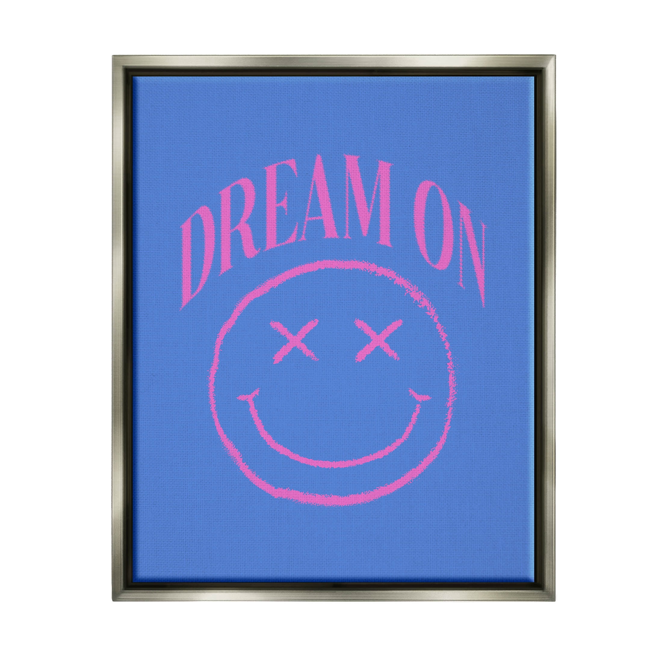 Dream On Smiley Face Phrase Typography Graphic Art Luster Gray Framed Art Print Wall Art