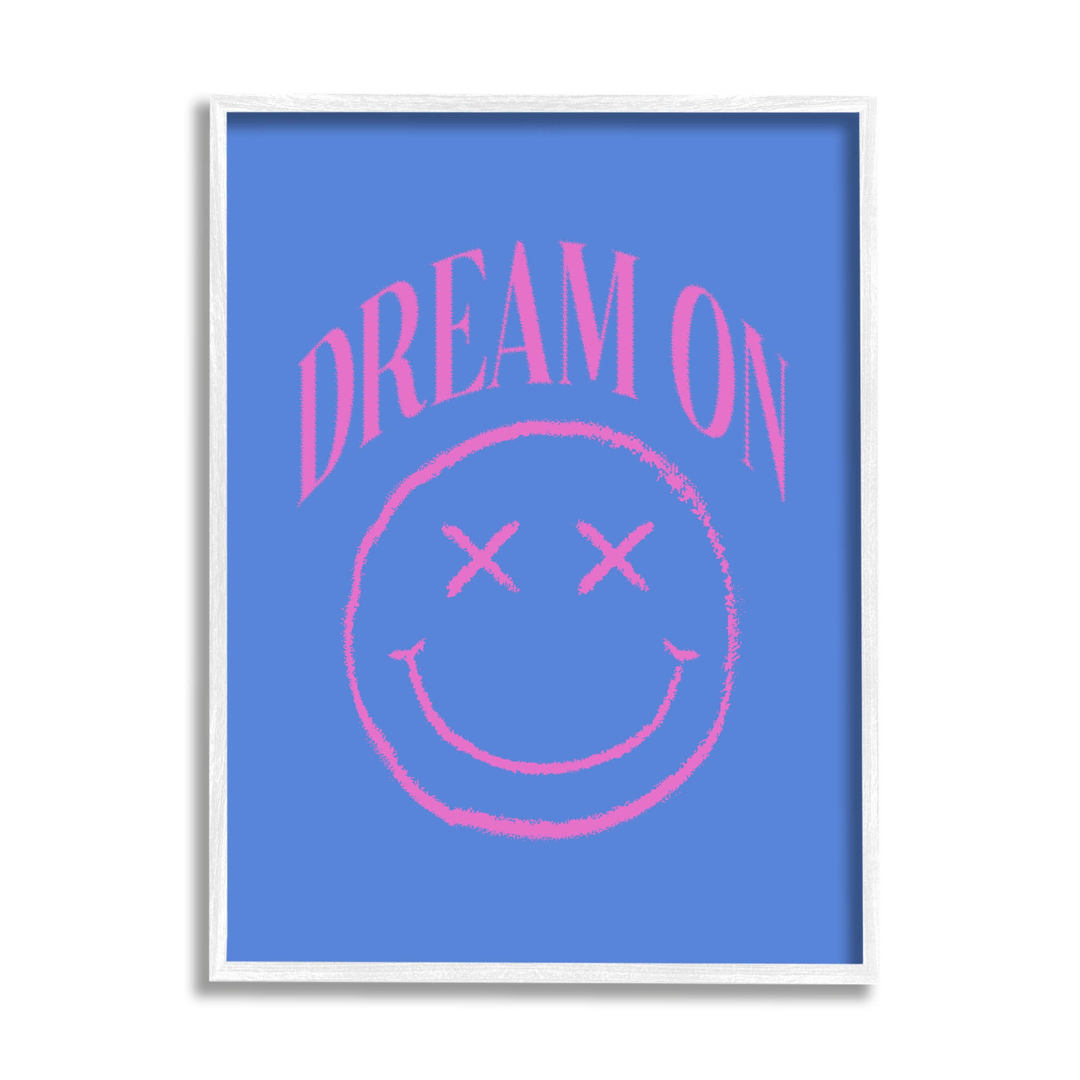 Dream On Smiley Face Phrase Typography Graphic Art White Framed Art Print Wall Art