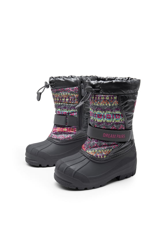 Big Kid Boys & Girls Mid Calf Waterproof Winter Snow Boots KAMICK. color GREY/MULTI, size 2.