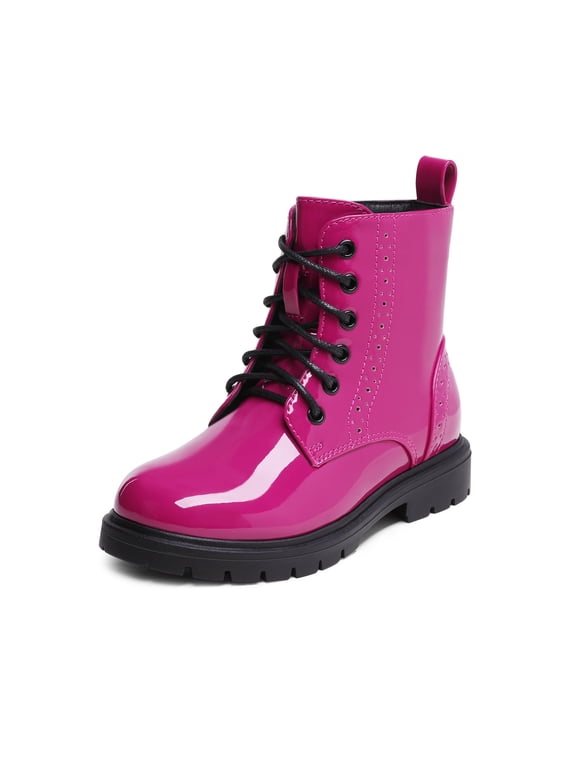 Boys Girls Fashion Side Zipper Combat Ankle Boots Kids School Ankle Boots KBO211 ROSE/RED Size 9 Toddler