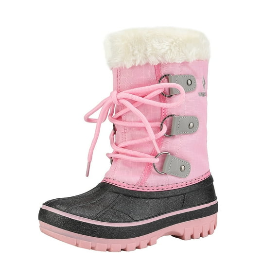 Dream Pairs Boys & Girls Faux Fur-Lined Ankle Winter Waterproof Snow Boots Forester Grey/Pink Size 10