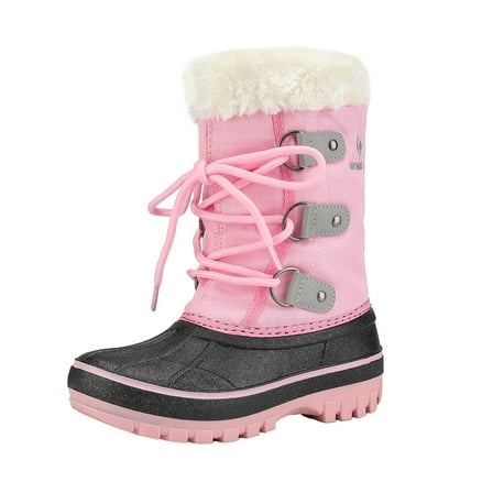 Dream Pairs Boys & Girls Faux Fur-Lined Ankle Winter Waterproof Snow Boots Forester Grey/Pink Size 12