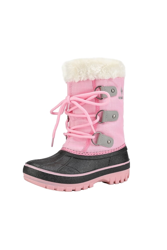 Boys & Girls Faux Fur-Lined Ankle Winter Waterproof Snow Boots Forester Grey/Pink Size 4