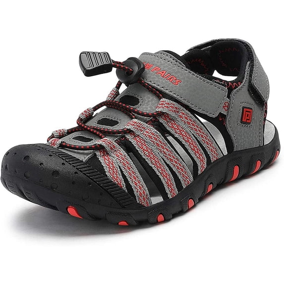 Dream Pairs Boys Girls Summer Athletic Sandals Kids Beach Walking Sandals 171111-K GREY/RED Size 1 Little Kid