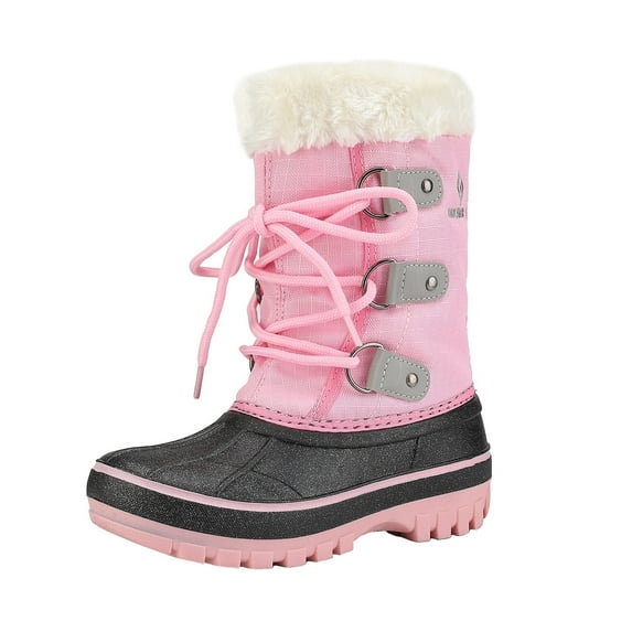 DREAM PAIRS Boys Girls Toddler Kids Ankle Winter Snow Boots Faux Fur-Lined Soft Boots Shoes Warm FORESTER GREY/PINK Size 9 Toddler