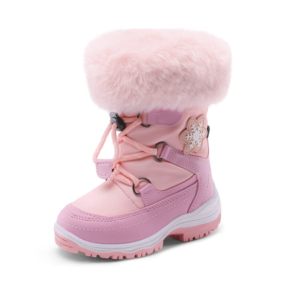 Dream Pairs Boys Girls Toddler Snow Boots Slip Resistant Faux Fur Lined Mid Calf Little Kids Winter Shoes SDSB2221K PINK Size 5T