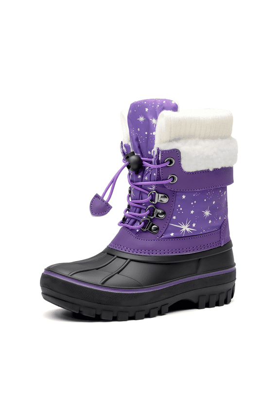 Boys & Girls Winter Snow Boots Mid-Calf Water-Resistant Anti-Slip Shoes with Faux Fur Lining (Little/Big Kids)