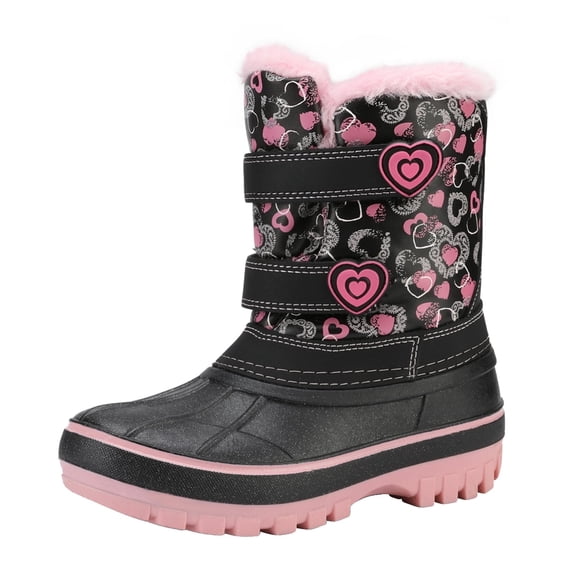 DREAM PAIRS Boys & Girls Winter Zip Snow Boots Outdoor Warm Waterproof Sport Snow Boot BLACK/PINK Size 13