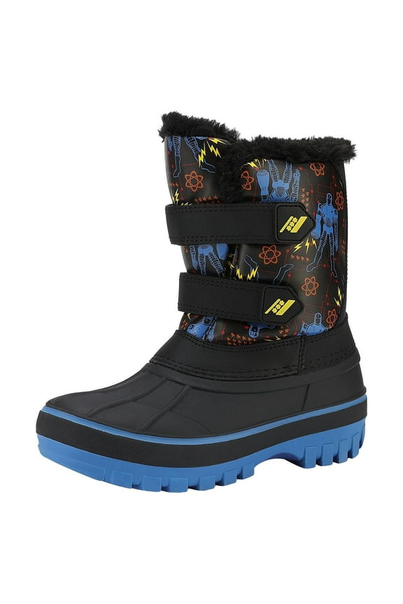 Boys & Girls Winter Zip Snow Boots Outdoor Warm Waterproof Sport Snow Boot BLACK/ROYAL Size 2