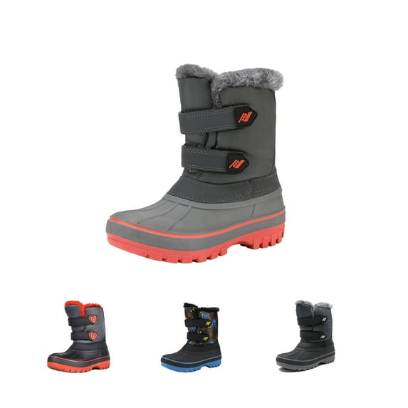 DREAM PAIRS Boys & Girls Winter Zip Snow Boots Outdoor Warm Waterproof Sport Snow Boot GREY/ORANGE Size 1